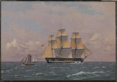 84-działowy duński okręt wojenny „Dronning Marie” w Sound autorstwa Christoffer Wilhelm Eckersberg
