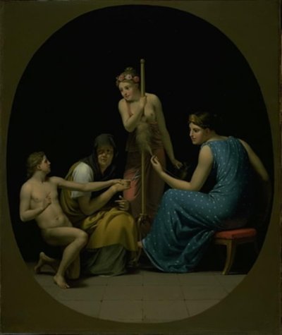 Parcae: Clotho, Lachesis i Atropos przędące nić życia autorstwa Christoffer Wilhelm Eckersberg