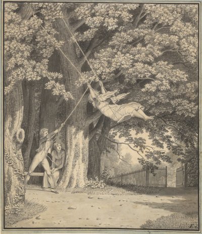 The Woodlands autorstwa Skjoldnæsholm z młodym mężczyzną, który kołysze młodą dziewczyną autorstwa Christoffer Wilhelm Eckersberg