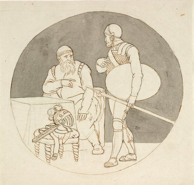Dwóch wojowników, jeden stojący, drugi siedzący autorstwa Christoffer Wilhelm Eckersberg