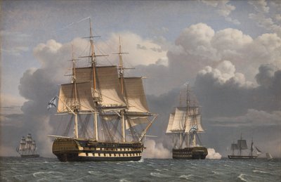 Dwa rosyjskie okręty liniowe pozdrawiają autorstwa Christoffer Wilhelm Eckersberg