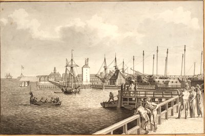 Widok z Langelinie w kierunku Nyholm, cz. wynajem floty autorstwa Christoffer Wilhelm Eckersberg
