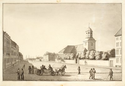 Widok na plac Sankt Annæ z kościołem garnizonowym autorstwa Christoffer Wilhelm Eckersberg