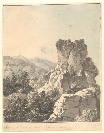 Widok z Harzen, z Teufelsmauer, w tle zamek Blankenburg autorstwa Christoffer Wilhelm Eckersberg