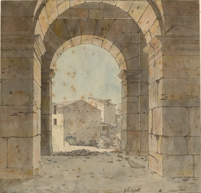 Widok na północ przez jeden z łuków drugiej kondygnacji Koloseum w Rzymie autorstwa Christoffer Wilhelm Eckersberg