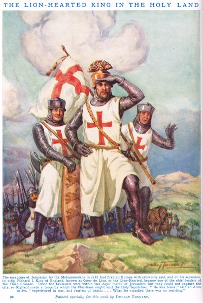 Portret Ryszarda I, Króla Lwie Serce w Ziemi Świętej, z obrazkowej Księgi Wiedzy Newnesa (litografia kolorowa) autorstwa C. Dudley (after) Tennant