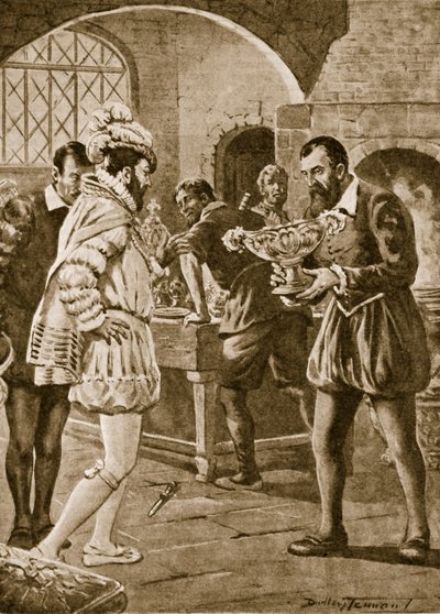 Francisco I visitando Benvenuto Cellini em sua oficina (litho)polys autorstwa C. Dudley Tennant