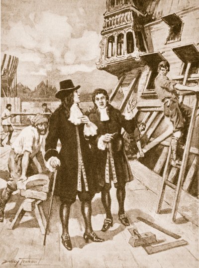 Piotr Wielki w stoczni w Deptford (litografia) autorstwa C. Dudley Tennant