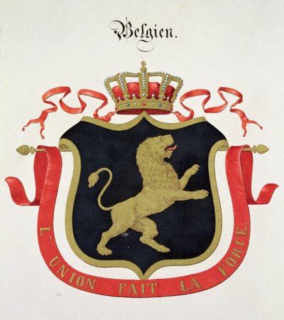 Herb belgijskiej rodziny królewskiej, z kolekcji akwarel wydanych w Niemczech, ok. 1830-33 r. autorstwa C. Hildebrandt