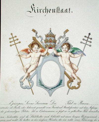 Herb Państwa Kościelnego Watykanu, ze zbioru akwareli wydanych w Niemczech, ok. 1830-33 (kolor lito) autorstwa C. Hildebrandt