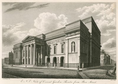 Zewnętrzny widok na północny wschód Covent Garden Theatre w Londynie od Bow Street autorstwa C. John Mayle Whichelo