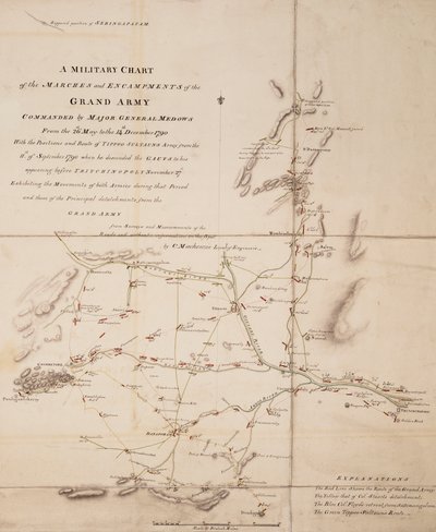 Wojskowa mapa marszów i obozowisk wielkiej armii dowodzonej przez generała majora Medowsa od 26 maja do 14 grudnia 1790 r. autorstwa C. Mackenzie