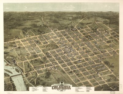 Widok z lotu ptaka na miasto Columbia, Karolina Południowa 1872. autorstwa C. N. Drie