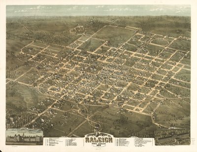 Widok z lotu ptaka na miasto Raleigh, Karolina Północna 1872. autorstwa C. N. Drie