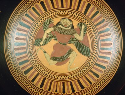 Attyka czarnofigurowa filiżanka ozdobiona biegnącą gorgoną (ceramiczna) autorstwa C Painter