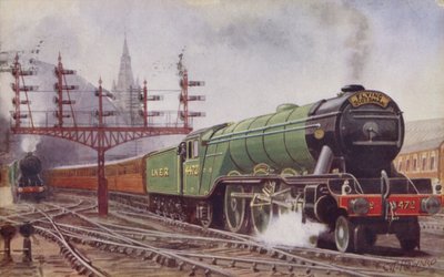 Pociąg London and North Eastern Railway Flying Scotsman odjeżdża ze stacji Kings Cross w Londynie autorstwa C. T. Howard