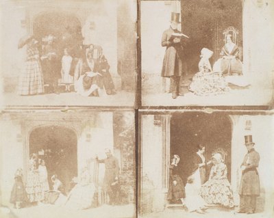 stykówka czterech portretów grupowych w drzwiach, ca. 1850. autorstwa Calvert Jones