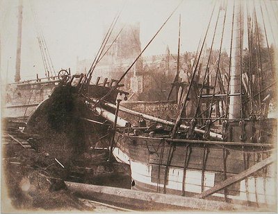Żaglowce w porcie, ok. 1845 (odbitka na papierze solonym z negatywu kalotypu) autorstwa Calvert Richard Jones