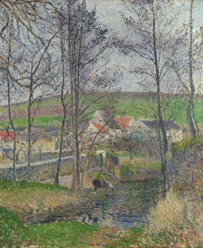 Brzegi rzeki Viosne w Osny w szarą pogodę, zima autorstwa Camille Jacob Pissarro
