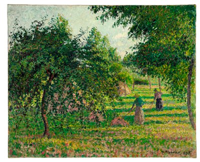 Jabłonie i producenci siana w Eragny, 1895 autorstwa Camille Jacob Pissarro