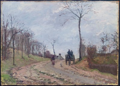 Przewóz po wiejskiej drodze, zima, przedmieścia Louveciennes, 1872 autorstwa Camille Jacob Pissarro