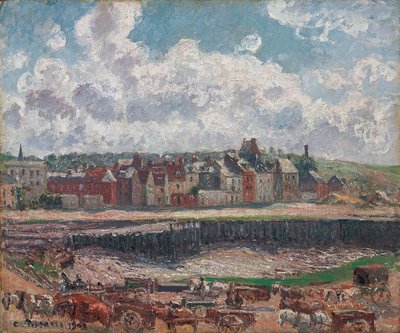 Konie i wozy przed portem rybackim w Dieppe podczas odpływu; Konie i wozy przed dokiem rybackim, Dieppe, odpływ, 1902 autorstwa Camille Jacob Pissarro