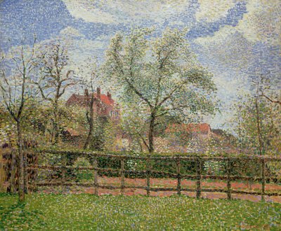 Grusze i kwiaty w Eragny, rano, 1886 autorstwa Camille Jacob Pissarro