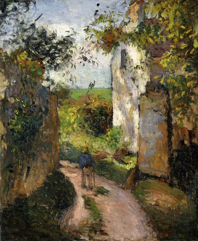 Chłop w zaułku przy domu, Pontoise; Chłop w alei w Ermitażu, Pontoise, 1876 autorstwa Camille Jacob Pissarro