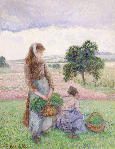 chłopi noszący trampki; Chłopka niosąca kosz, 1888 autorstwa Camille Jacob Pissarro