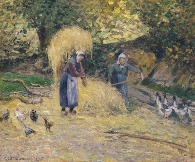 Chłopi wyrzucający słomę, Montfoucault, 1875 r autorstwa Camille Jacob Pissarro