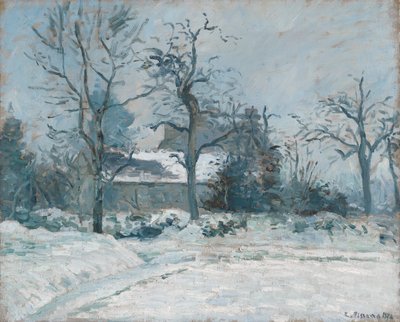 Dom Piette w Montfoucault, efekt śniegu, 1874 autorstwa Camille Jacob Pissarro