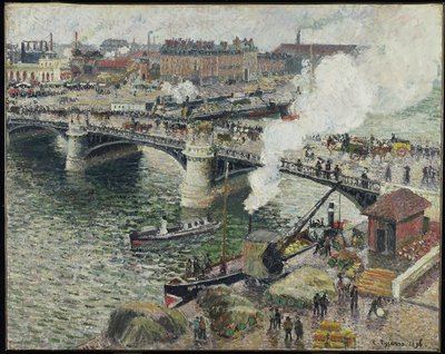 Pont Boieldieu w Rouen, wilgotna pogoda, 1896 r. autorstwa Camille Jacob Pissarro