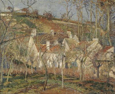 Czerwone dachy, róg wsi, zima, 1877 autorstwa Camille Jacob Pissarro