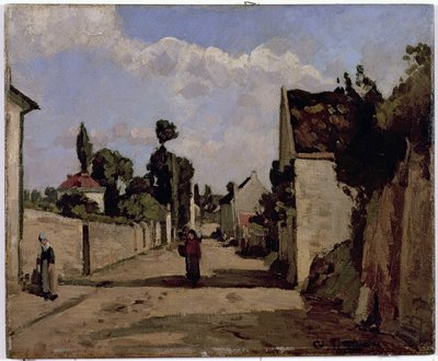 Rue de lHermitage, Pontoise, ok. 1867 (olej na płótnie naklejony na panel) autorstwa Camille Jacob Pissarro