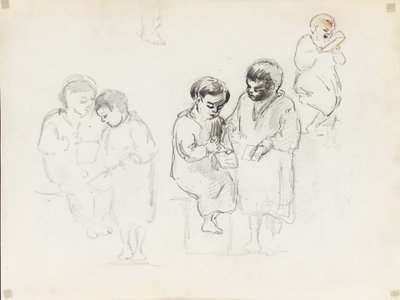 Badania dwojga dzieci czytających autorstwa Camille Jacob Pissarro