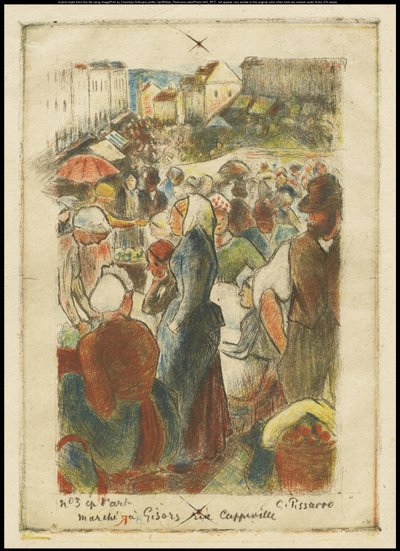 Targ Gisors, Rue Cappeville, ok. 1894 autorstwa Camille Jacob Pissarro
