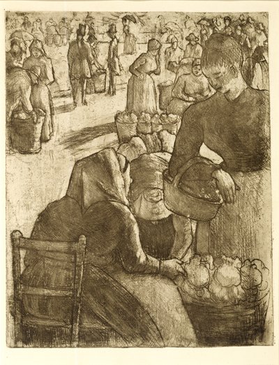 Targ warzywny w Pontoise, 1891 (akwaforta i akwatinta na miękkim podłożu) autorstwa Camille Jacob Pissarro