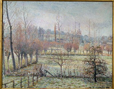 Efekt białego szronu, poranka lub śniegu w Eragny. Obraz Camille Pissarro (1830-1903) autorstwa Camille Jacob Pissarro
