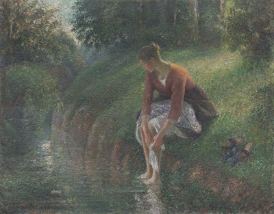 Kobieta kąpiąca stopy w potoku, 1894-95 autorstwa Camille Jacob Pissarro