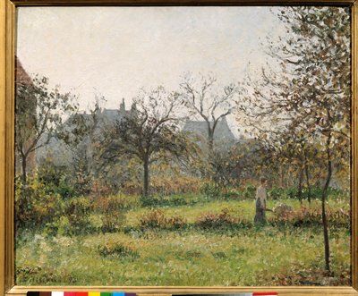 Kobieta w sadzie, jesienny poranek, ogród Eragny Obraz Camille Pissarro (1830-1903) 1897 nd. 0,54x0,65 m Paryż, musee d