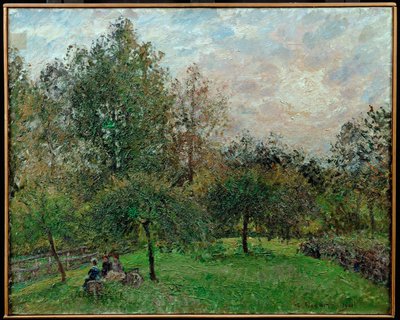 Jabłonie i topole w zachodzącym słońcu autorstwa Camille Pissarro