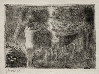 Kąpiący się i gęsi autorstwa Camille Pissarro