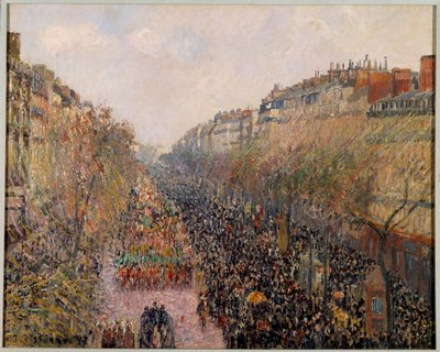 Dzień Mardi Gras na Boulevard Montmartre w Paryżu w 1897 r. Obraz Camille Pissarro (1830-1903) 1897 r. Los Angeles. Muzeum Młota autorstwa Camille Jacob Pissarro