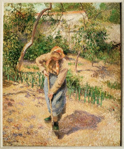 Farmerka kopiąca w sadzie (olej na płótnie) autorstwa Camille Pissarro