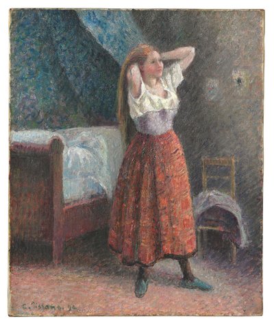 Kobieta układająca włosy autorstwa Camille Pissarro