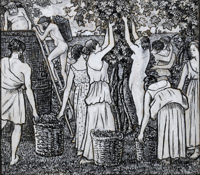 Zbiór winogron, studium kompozycyjne do ilustracji do „Daphnis i Chloë”, c1895 autorstwa Camille Pissarro
