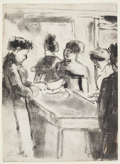 La Charcuterie (rzeźnik wieprzowy) 1895 (monotypia z ręcznym kolorowaniem tuszem wklęsłodrukowym) autorstwa Camille Jacob Pissarro