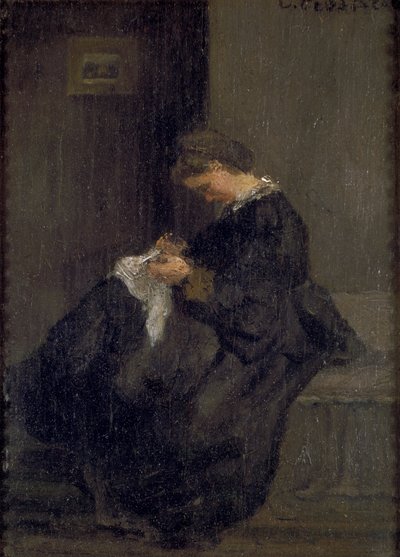 Pani Pissarro szyjąca, ok. 1860 r. autorstwa Camille Pissarro