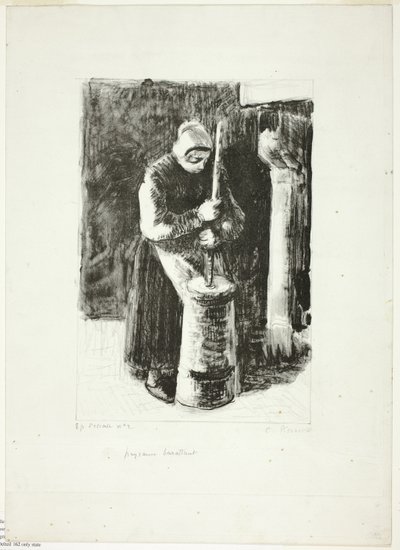 Wieśniaczka ubijająca mleko autorstwa Camille Pissarro