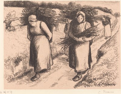 Chłopi niosący kije autorstwa Camille Pissarro
